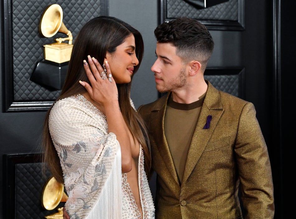Priyanka Chopra with a 24 written on her nails in honor of Kobe Bryant at the Grammy Awards in Los Angeles on Jan. 26. 