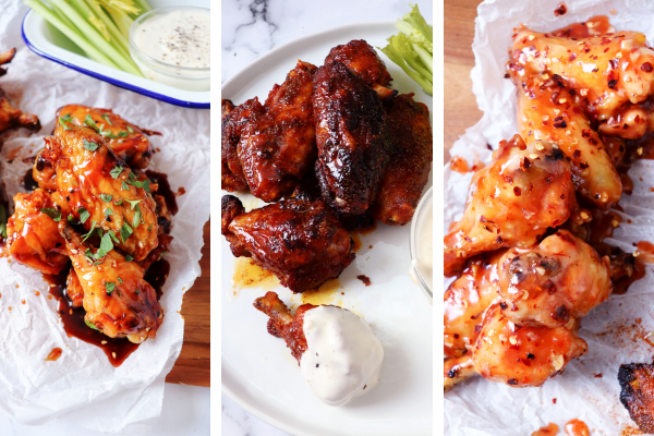 Left to right: Korean, Indian dry rub and Thai wings.