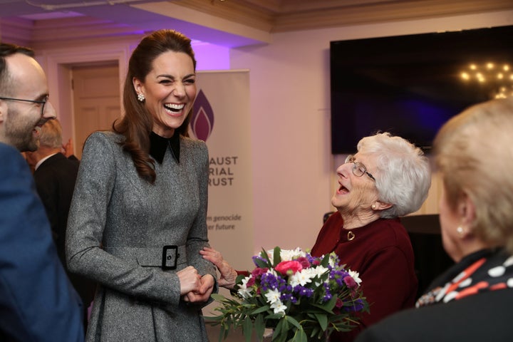 The Duchess of Cambridge pictured with Holocaust survivor Yvonne Bernstein after the U.K. Holocaust Memorial Day Commemorative Ceremony in Westminster on Jan. 27.