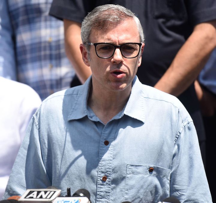 Former Chief Minister of Jammu and Kashmir Omar Abdullah addresses a press conference at his residence on August 3, 2019 in Srinagar.