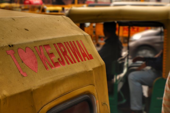 'I Love Kejriwal' sticker is pasted on an auto in New Delhi on 5 November 2019. 