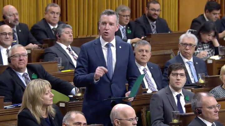 Conservative MP Michael Barrett asks a question in the House of Commons during question period on Jan. 27, 2020.