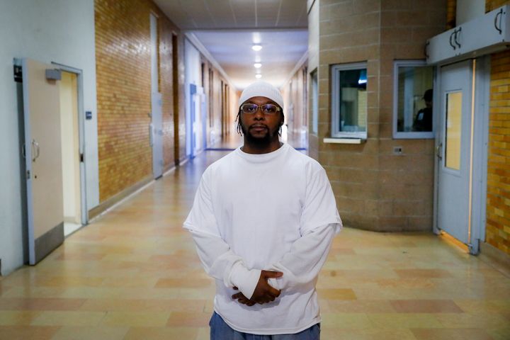 Myon Burrell, convicted in the murder of Tyesha Edwards, stands for a photograph at the Stillwater Correctional Facility, Wednesday, Oct. 23, 2019, in Stillwater, Minn. (AP Photo/John Minchillo)