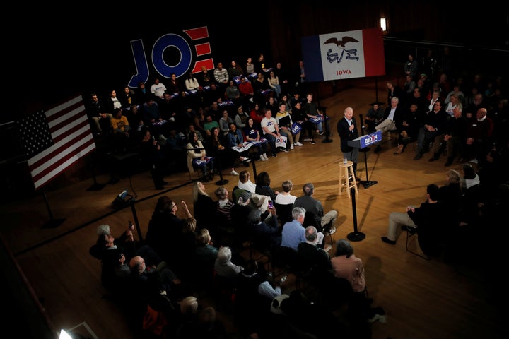 Vice President Joe Biden speaks at the University of Iowa on Monday night ahead of the all-important Democratic caucuses in t