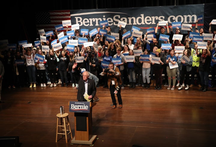 Democratic presidential candidate Sen. Bernie Sanders of Vermont speaks to Iowa voters at the Ames City Auditorium in Ames, Iowa, on Jan. 25, 2020.