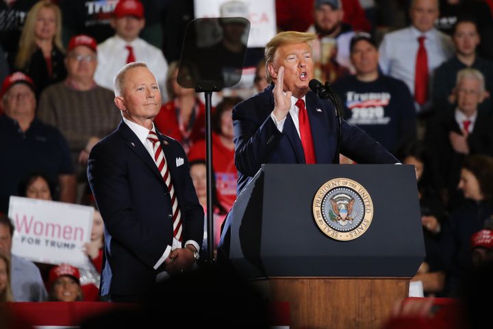 Rep. Jeff Van Drew joins Trump at an evening “Keep America Great Rally” at the Wildwood Convention Center on Jan. 28, 2020.