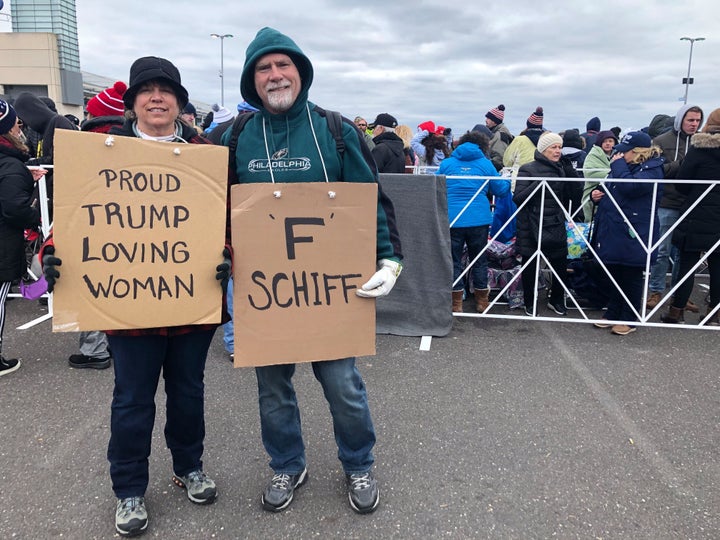 Stephanie and Jim Richardson attend the Trump campaign rally in Wildwood, New Jersey, on Jan. 28, 2020.