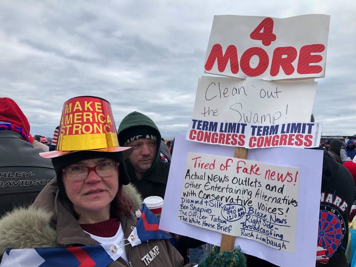 Betty Fletcher waits to get inside the campaign rally for Trump on Jan. 28, 2020.