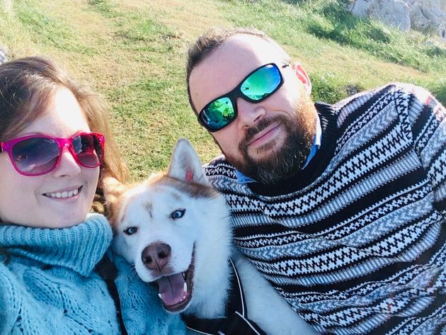 The author alongside her partner, Fernando, and their dog, Koda