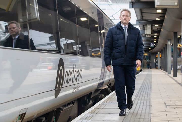 Transport secretary Grant Shapps with a Northern train