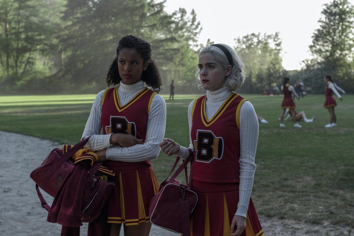 Jaz Sinclair and Kiernan Shipka in "Chilling Adventures of Sabrina."