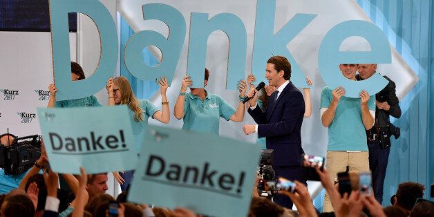 Austria's Foreign Minister and leader of Austria's centre-right People's Party (OeVP) Sebastian Kurz speaks to supporters during the party's election event following the general elections in Vienna, Austria, on October 15, 2017. / AFP PHOTO / APA / HERBERT NEUBAUER / Austria OUT (Photo credit should read HERBERT NEUBAUER/AFP/Getty Images)