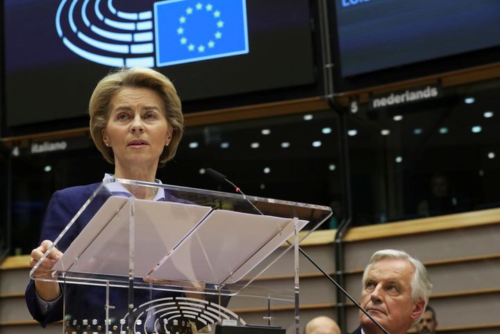 European Commission President Ursula von der Leyen speaks at a plenary session at the European Parliament in Brussels, Belgium January 29, 2020. REUTERS/Yves Herman