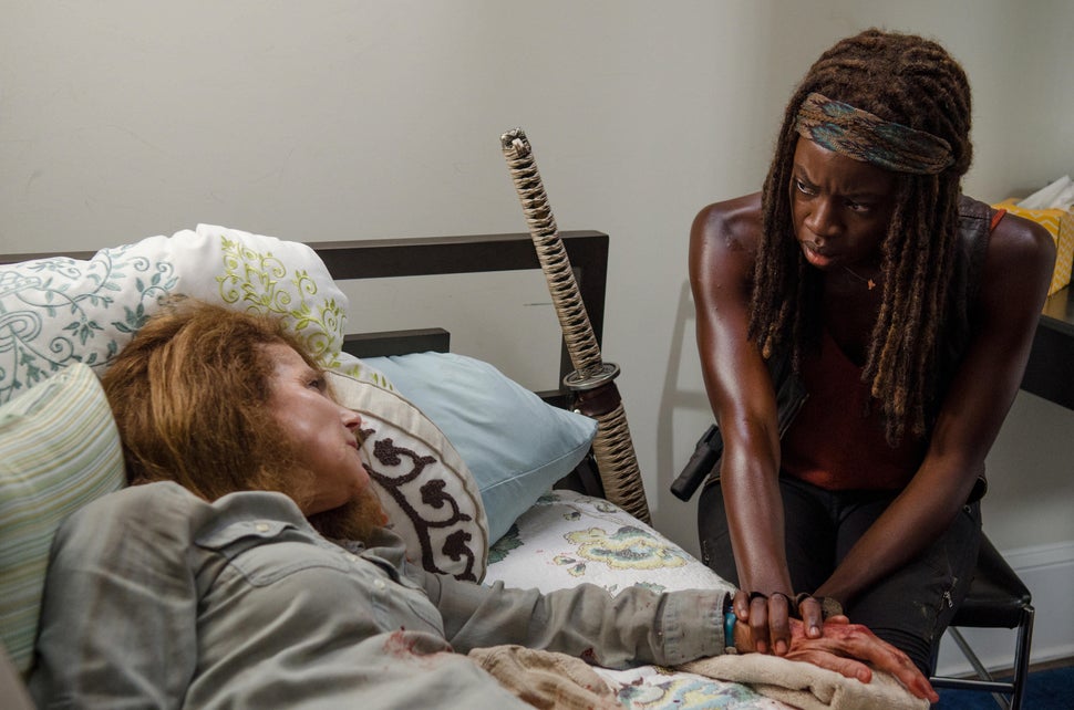 Tovah Feldshuh as Deanna and Danai Gurira as Michonne in "The Walking Dead" Season 6, Episode 8 - Photo Credit: Gene Page/AM