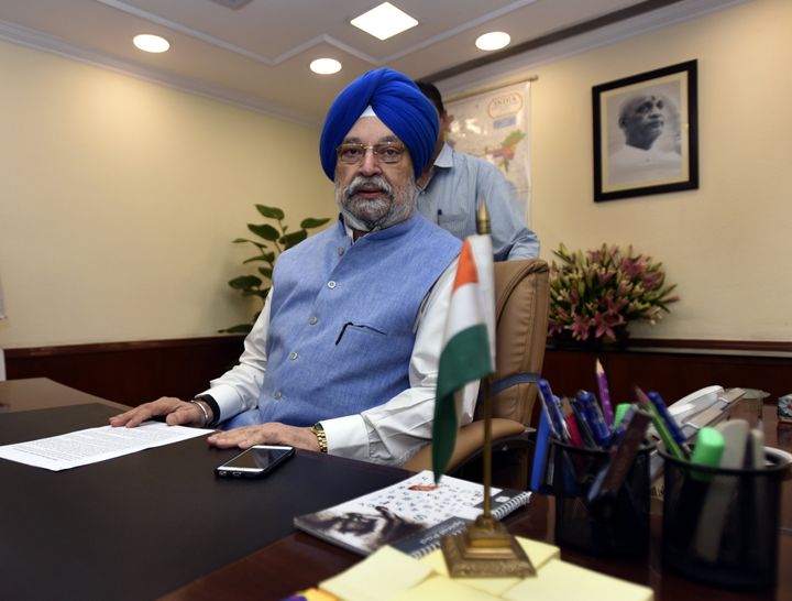 Union Civil Aviation Minister Hardeep Singh Puri justified the flight ban imposed by various airlines on stand-up comedian Kunal Kamra. (Photo by Sonu Mehta/Hindustan Times via Getty Images)