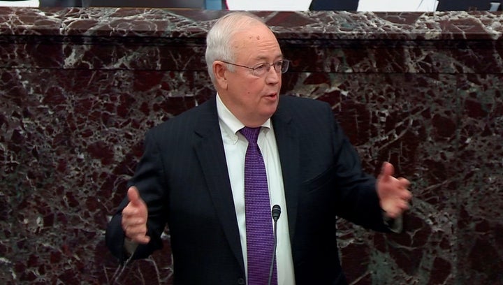 Attorney Ken Starr speaks as U.S. President Donald Trump's legal team resumes its presentation of opening arguments in Trump'
