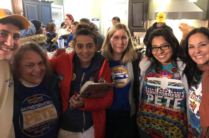 Ariana Wyndham, second from right, is a DACA recipient and one of the leaders of Barnstormers for Pete, a grassroots group of about 1,000 people traveling to the early states to help elect the former mayor.