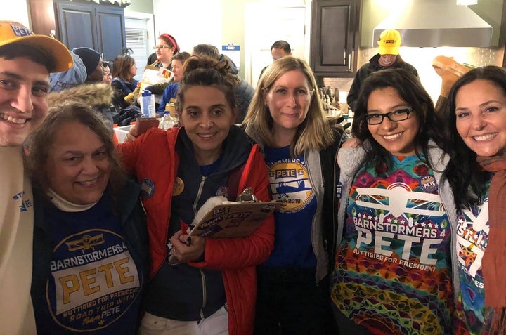 Ariana Wyndham, second from right, is a DACA recipient and one of the leaders of Barnstormers for Pete, a grassroots group of