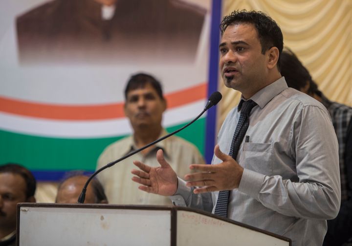 Dr. Kafeel Khan speaks during an open debate on India After 2014 organised by The Arts & Culture wing of Mumbai Congress Vichar Vibhag, at Mumbai Partaker Sangh on June 25, 2018 in Mumbai.