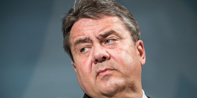 German Minister of Economic Affairs, Sigmar Gabriel, speaking during a press statement on the agreemen on basic points for the future of Kaiser's Tengelmann supermarket chain in Berlin, Germany, Monday Oct. 31, 2016. Germanyâs vice chancellor says a deal has been reached to save thousands of jobs at a supermarket chain after a months-long battle. Mondayâs announcement came after ex-Chancellor Gerhard Schroeder was called in as an arbitrator in the dispute over Kaiserâs Tengelmann (Michael Kappeler/dpa via AP)
