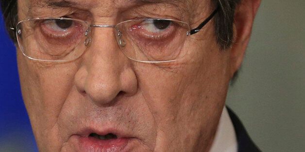 Cyprus President Nicos Anastasiades speaks during a nationally televised news conference at the Presidential Palace in Nicosia, Cyprus, on Wednesday, Nov. 23, 2016. Anastasiades ï»¿ï»¿says heâs ready to pick up talks with Turkish Cypriots leader aimed at reunifying the ethnically divided island after they hit an impasse earlier this week. (AP Photo/Petros Karadjias, Pool)