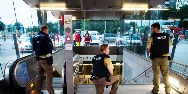 Police secures the entrance to a subway station near a shopping mall where a shooting took place on July 22, 2016 in Munich.Several people were killed on Friday in a shooting rampage by a lone gunman in a Munich shopping centre, media reports said / AFP / dpa / Lukas Schulze / Germany OUT (Photo credit should read LUKAS SCHULZE/AFP/Getty Images)