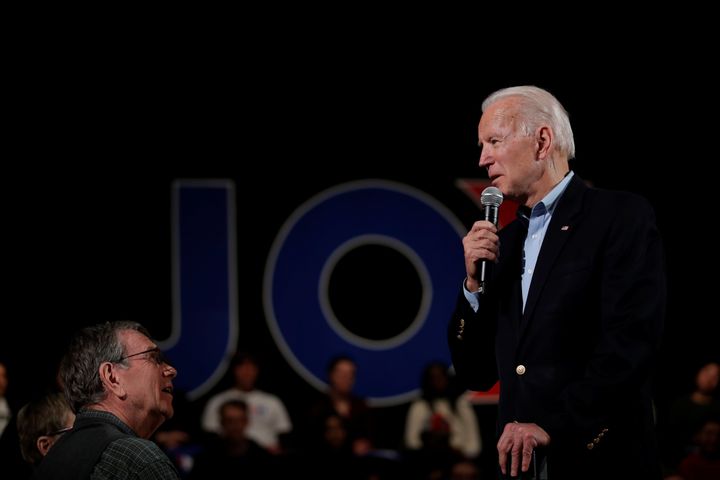 Former Vice President Joe Biden, a front-runner for the Democratic presidential nomination, speaks at a campaign event in Iowa City, Iowa, on Monday.