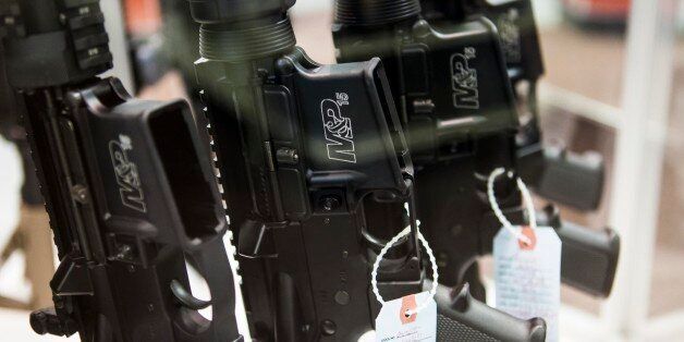 BRIDGETON, MO - NOVEMBER 16 : M&P15 rifles are seen at Metro Shooting Supplies on November 16, 2014 in Bridgeton, Missouri as the gun shop near Ferguson sees increase in business ahead of awaited grand jurys decision. (Photo by Samuel Corum/Anadolu Agency/Getty Images)