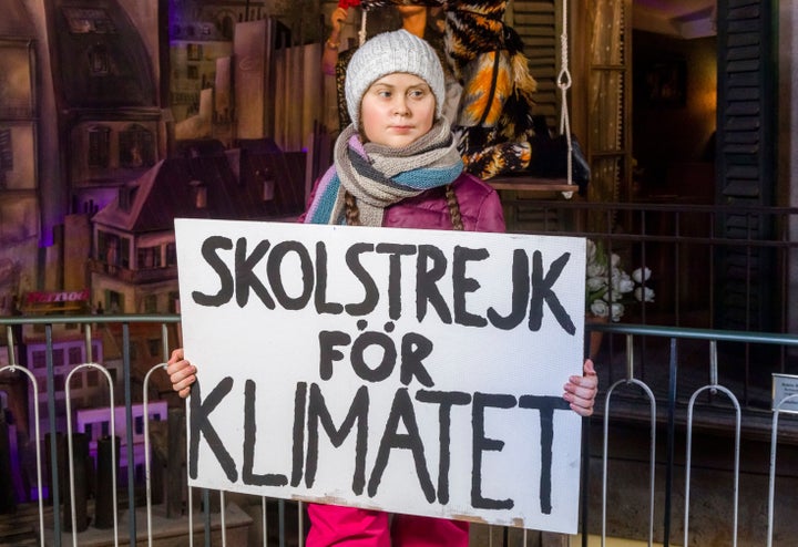 A wax figure, which is supposed to represent the Swedish climate activist Greta Thunberg, is displayed in the Panoptikum waxworks at the Reeperbahn in Hamburg, Germany, Jan. 29, 2020. According to the Panoptikum, it is the world's first Greta Thunberg wax figure. (Markus Scholz/dpa via AP)