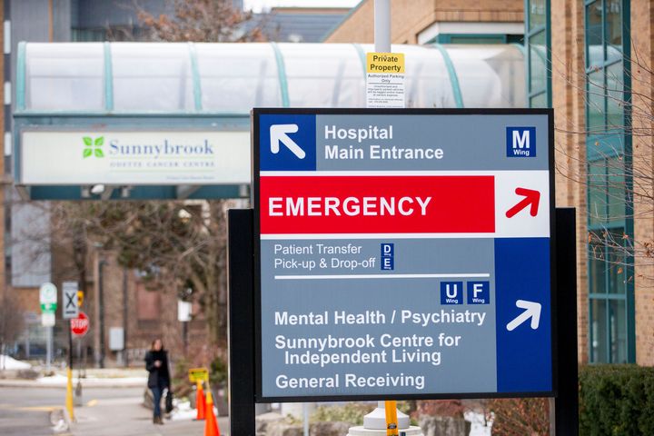 A directions sign is seen at Sunnybrook Hospital in Toronto, where a patient is being treated in isolation for novel coronavirus.