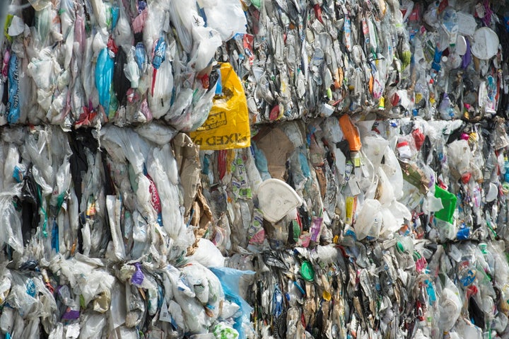 Plastics gathered for recycling at a depot in Vancouver on June, 10, 2019.
