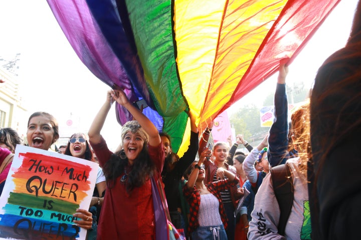 Members and supporters of LGBT take part in the pride parade and protest against Citizenship Amendment Act (CAA) and National Register of Citizens (NRC) on December 29, 2019 in Kolkata.