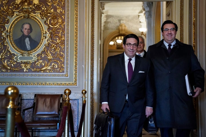 President Donald Trump's personal lawyer Jay Sekulow (left) and his son Jordan Sekulow arrive at the Senate chamber as the Se