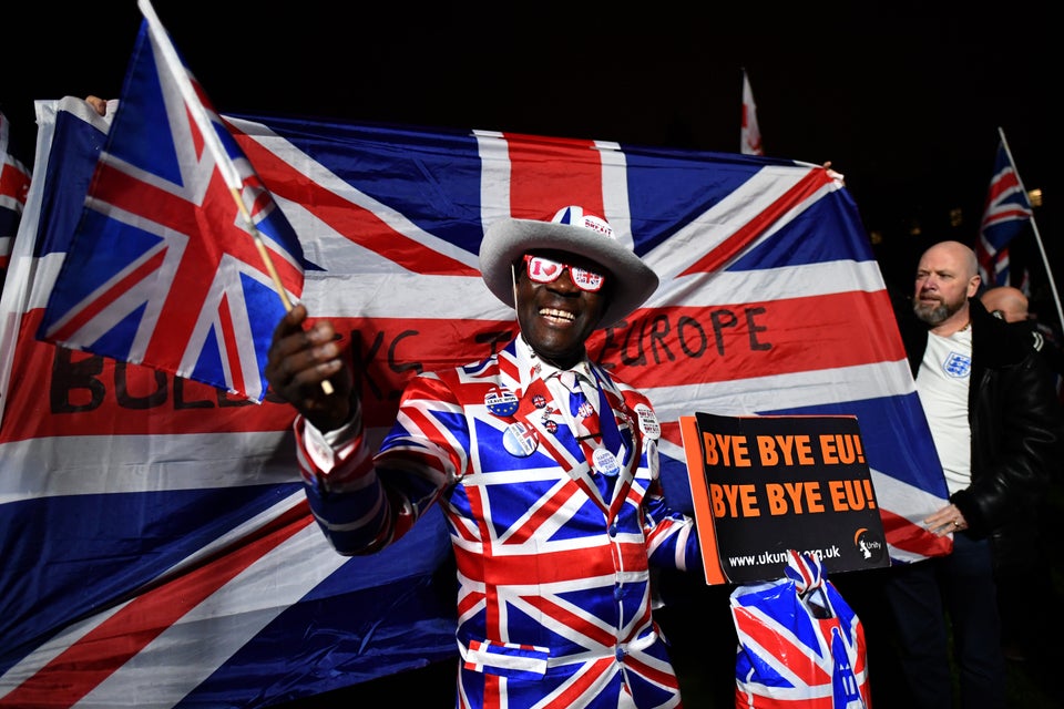 Pro Brexit supporters gathered in Parliament Square to celebrate Brexit Day 