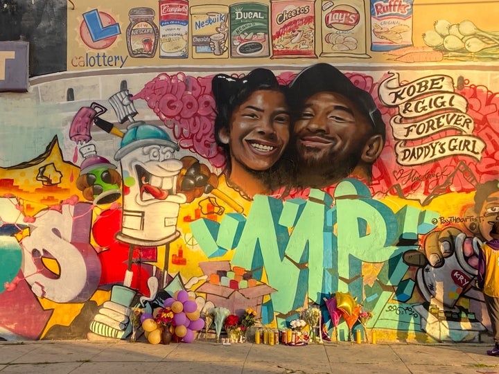 This mural, by artist Jules Muck, is among the many homages to Kobe Bryant splashed across walls all over Los Angeles since the death of the athlete, his daughter Gianna and seven others in a helicopter crash on Jan. 26.