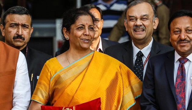 India's Finance Minister Nirmala Sitharaman during a photo opportunity before Budget