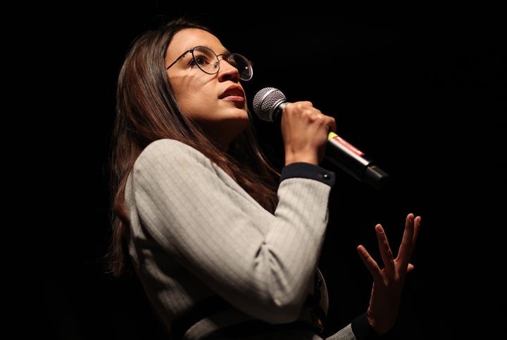 Rep. Alexandria Ocasio-Cortez (D-N.Y.) speaks at a campaign event for Democratic presidential candidate Sen. Bernie Sanders (