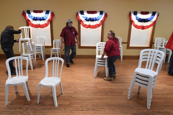 Chairs are put up after former South Bend, Indiana, Mayor Pete Buttigieg appeared at a town hall event on Jan. 29 in Mason City, Iowa. The Iowa caucuses are Feb. 3.