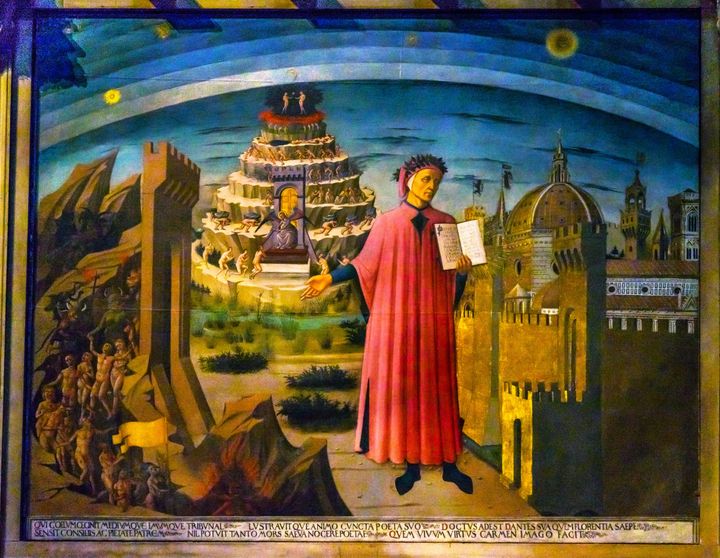 Domenico di Michelino Dante Divine Comedy Painting Duomo Cathedral Santa Maria del Fiore Church Florence Italy. Painting created 1465