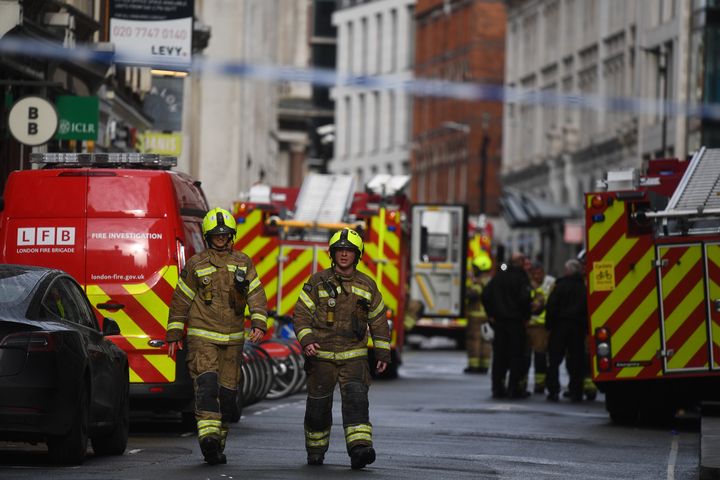 Emergency services at the scene of a fire in London's historic law district in Holborn's Chancery Lane.