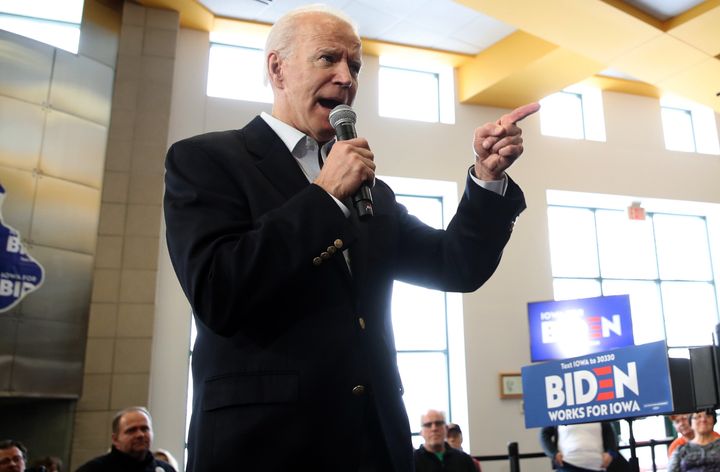 Former Vice President Joe Biden speaks during a campaign event in Dubuque, Iowa, on Sunday.