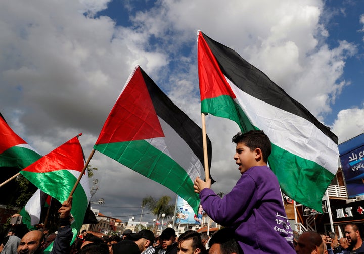 Israeli Arabs take part in a protest against the U.S. President Donald Trump's Middle East peace plan in the town of Baqa Al-Gharbiyye, northern Israel February 1, 2020. REUTERS/Ammar Awad