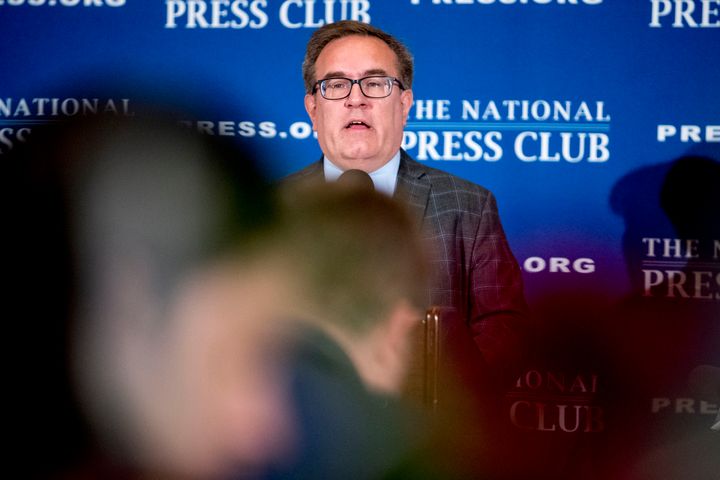 EPA Administrator Andrew Wheeler responds to a question about per- and polyfluoroalkyl substances, or PFAS, as he speaks at the National Press Club in Washington on June 3, 2019.