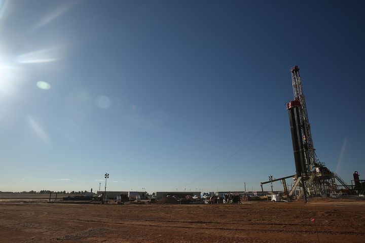 A fracking site on the outskirts of town in the Permian Basin oil field in Midland, Texas.