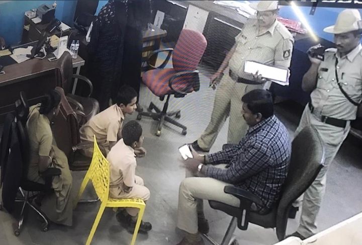 A file photo of students of the Shaheen School in Karnataka's Bidar being questioned by the police last week. 