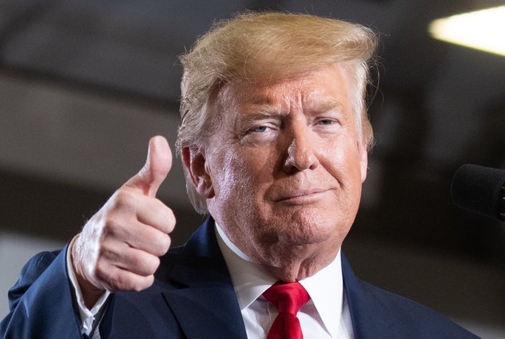US President Donald Trump gives a thumbs up during a "Keep America Great" campaign rally at Wildwoods Convention Center in Wildwood, New Jersey on January 28, 2020.