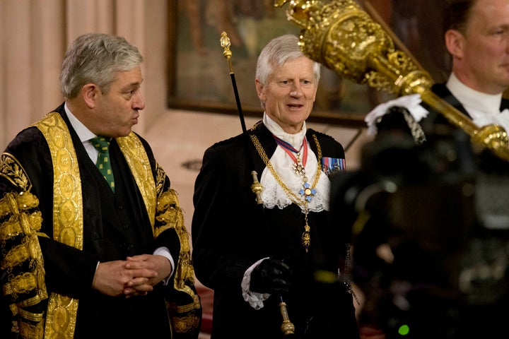 John Bercow, left, and former Black Rod David Leakey.