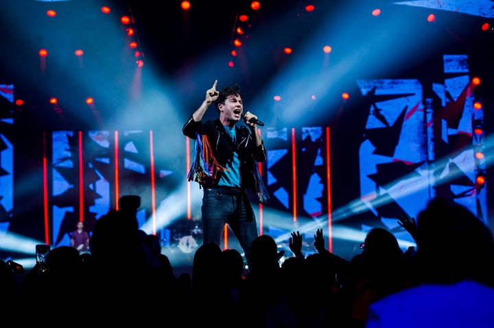 Max Kerman, lead singer for Arkells performs during the We Day event in Toronto on Thursday, Sept. 20, 2018.