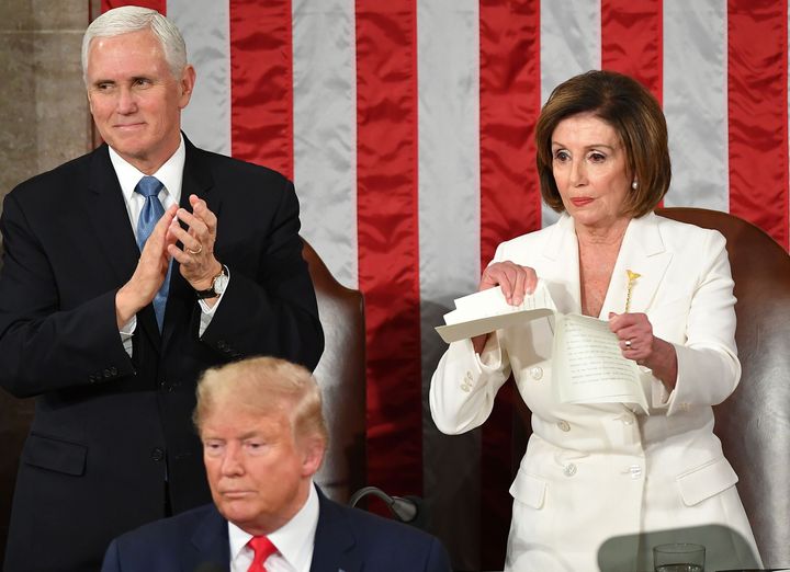 House Speaker Nancy Pelosi ripped a copy of President Donald Trump's speech after he delivers the State of the Union address Tuesday at the Capitol.