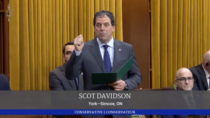 Conservative MP Scot Davidson rises to speak in the House of Commons on Jan. 28, 2020.